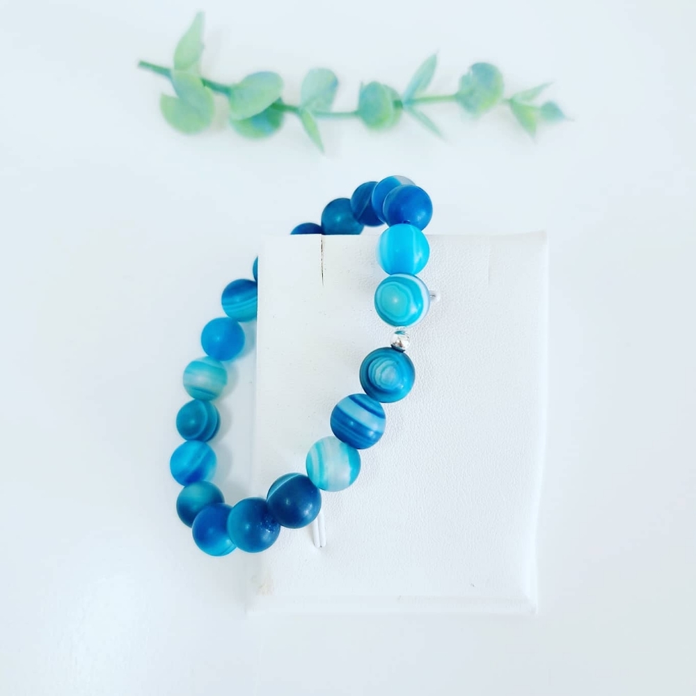 Matte Blue Lace Agate Bracelet 💙